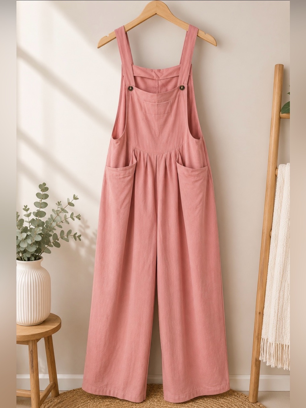 SHEIN Blush Pink Sleeveless Pleated Jumpsuit with Side Pockets